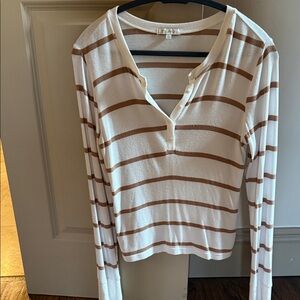 Z Supply Cream and Brown Striped Long Sleeve Top